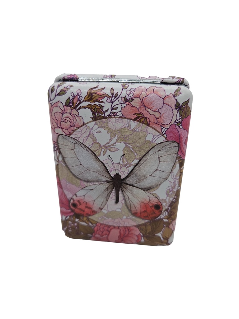 [IX2402298] Double Side Pocket Mirror Leather Finish Butterfly Design (Pink)