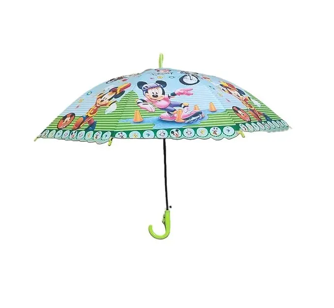 Kids Umbrella Cartoon Printing With Golden Push Button & Whistle 