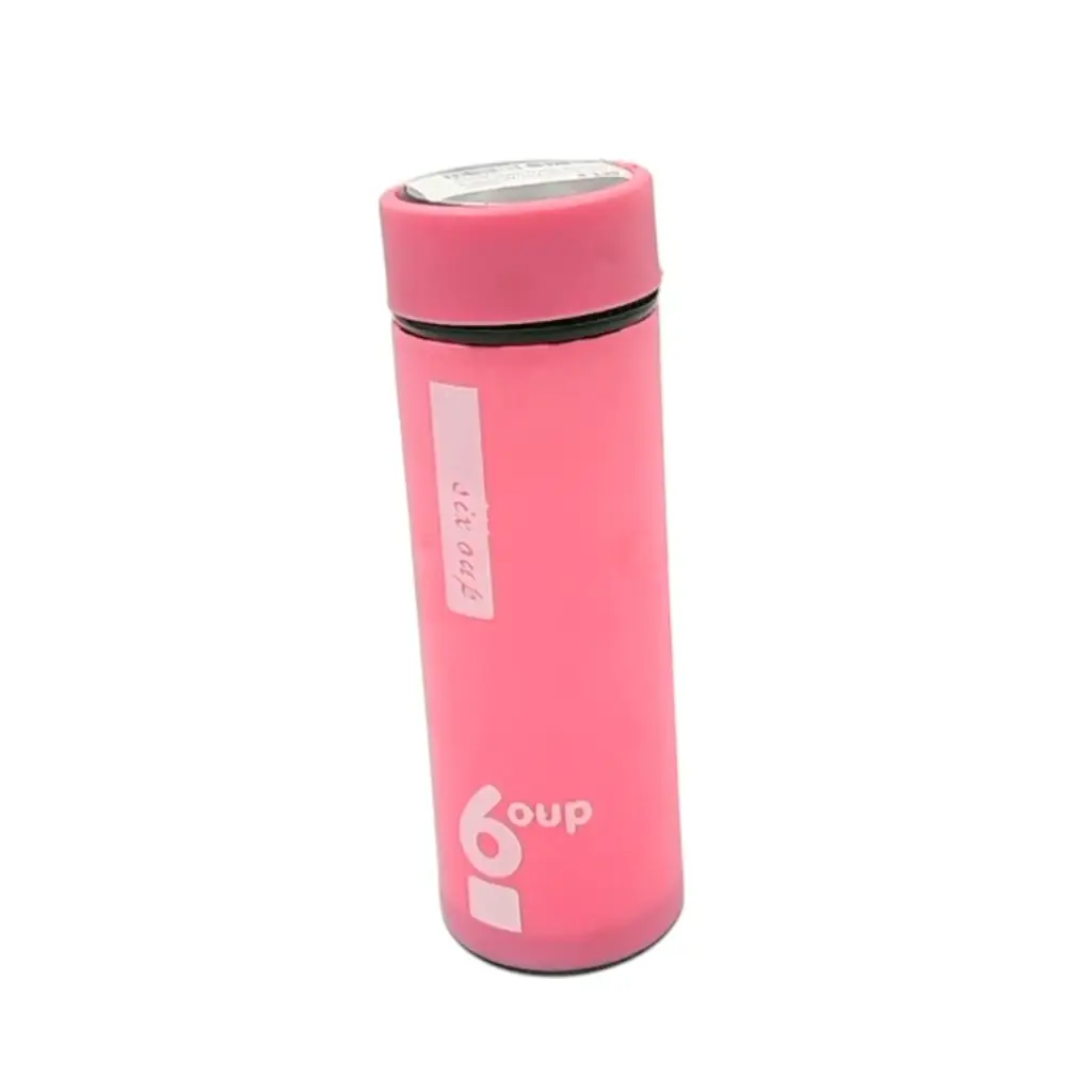450ml Glass Water Bottle with Rubber Wrap Circle Steel Top 19x6.5cm
