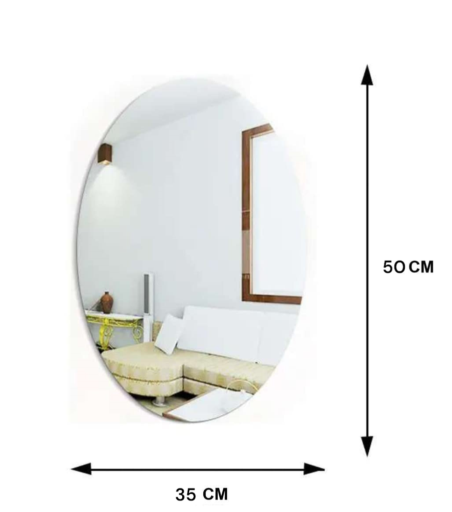 [IX2402835] Oval Shape Flexible self Adhesive Sticker Wall Mirror Unbreakable Plastic 35x50cm