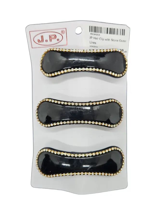 JP Hair Clip with Stone Outer Lines