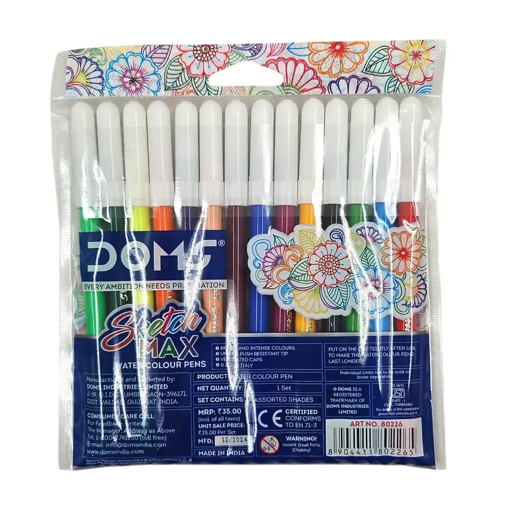 Doms Sketch Max Water Colour Pens Assorted 14 Shades 