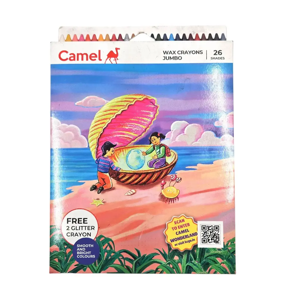 Camel Wax Crayons Jumbo 26 Shades + 2 Glitter Crayon