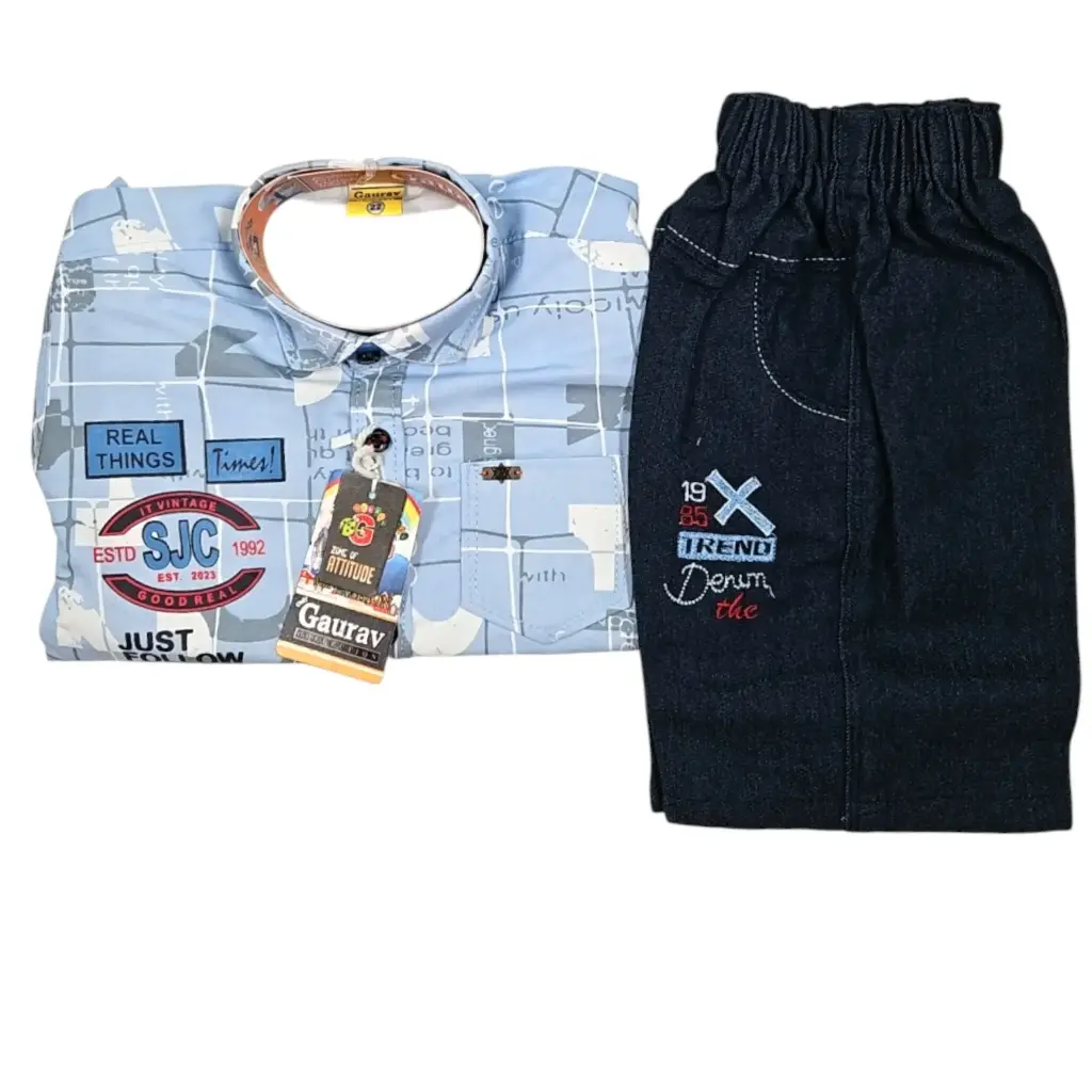 [IX2403611] Gaurav Boys Shirt With Denim Shorts 