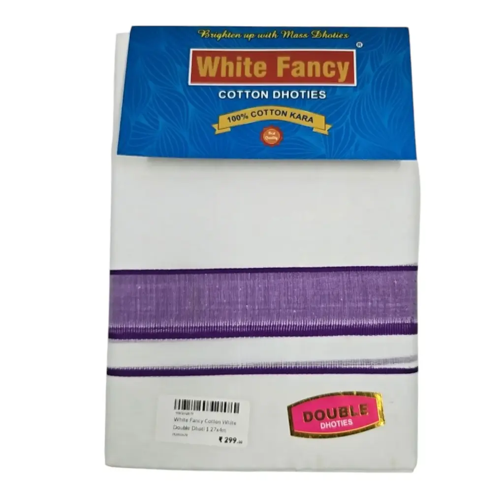 White Fancy Cotton White Double Dhoti 1.27x4m