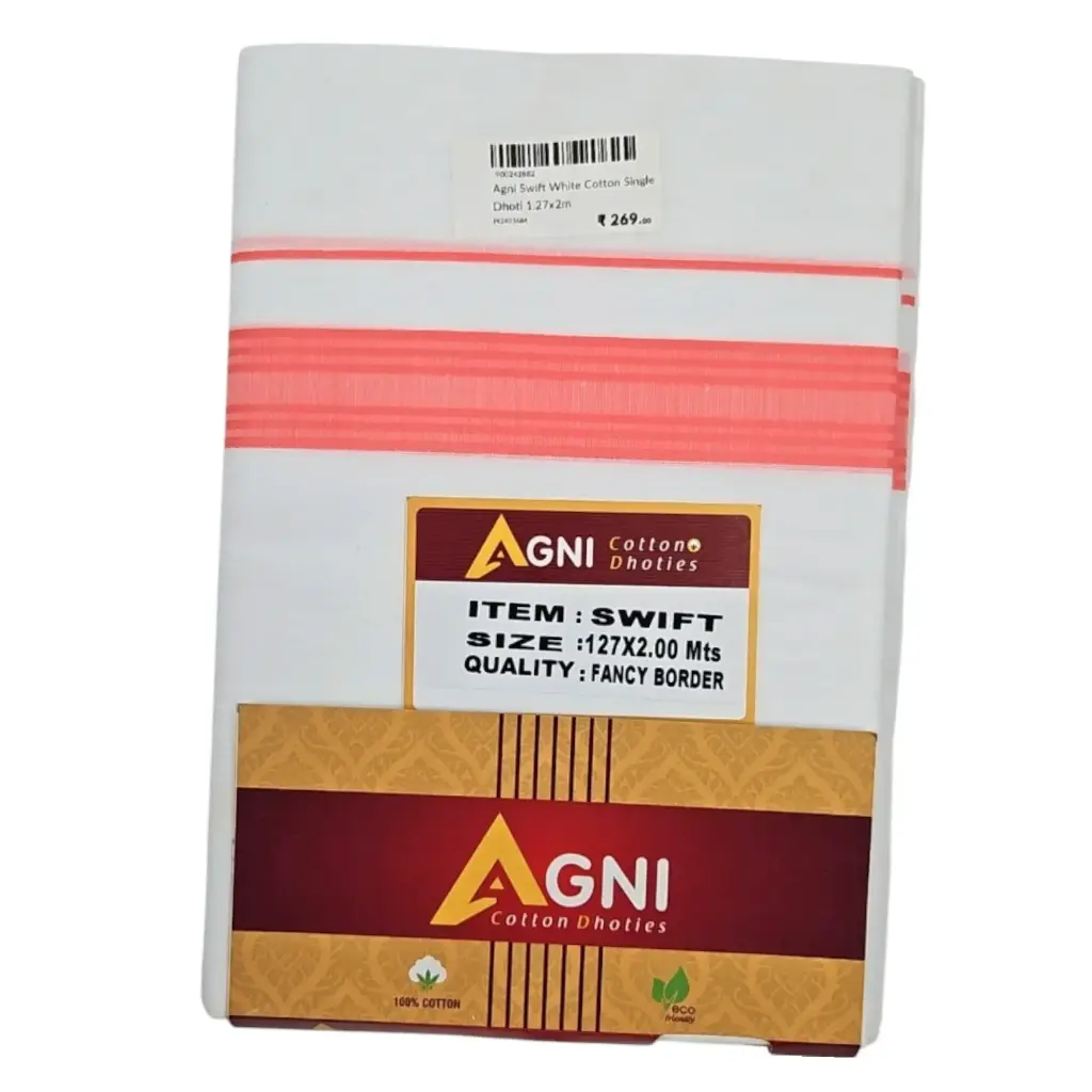 [IX2403684] Agni Swift White Cotton Single Dhoti 1.27x2m