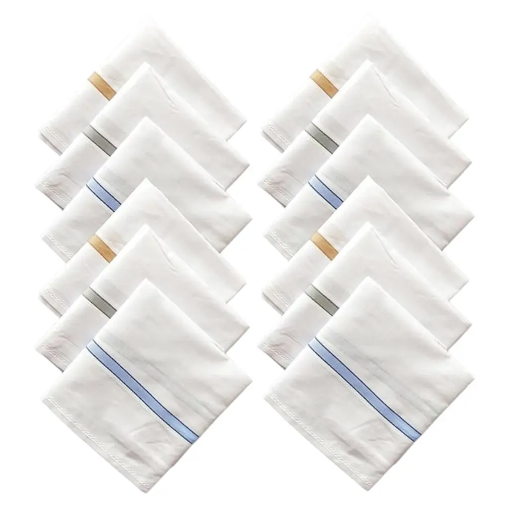 [IX2403698] 1500 Leo Hankies White Kerchief Towel Color Border 46x46cm
