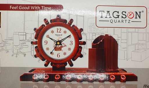 [IX000334] 501 Table Clock With Pen Holder  (Wooden)