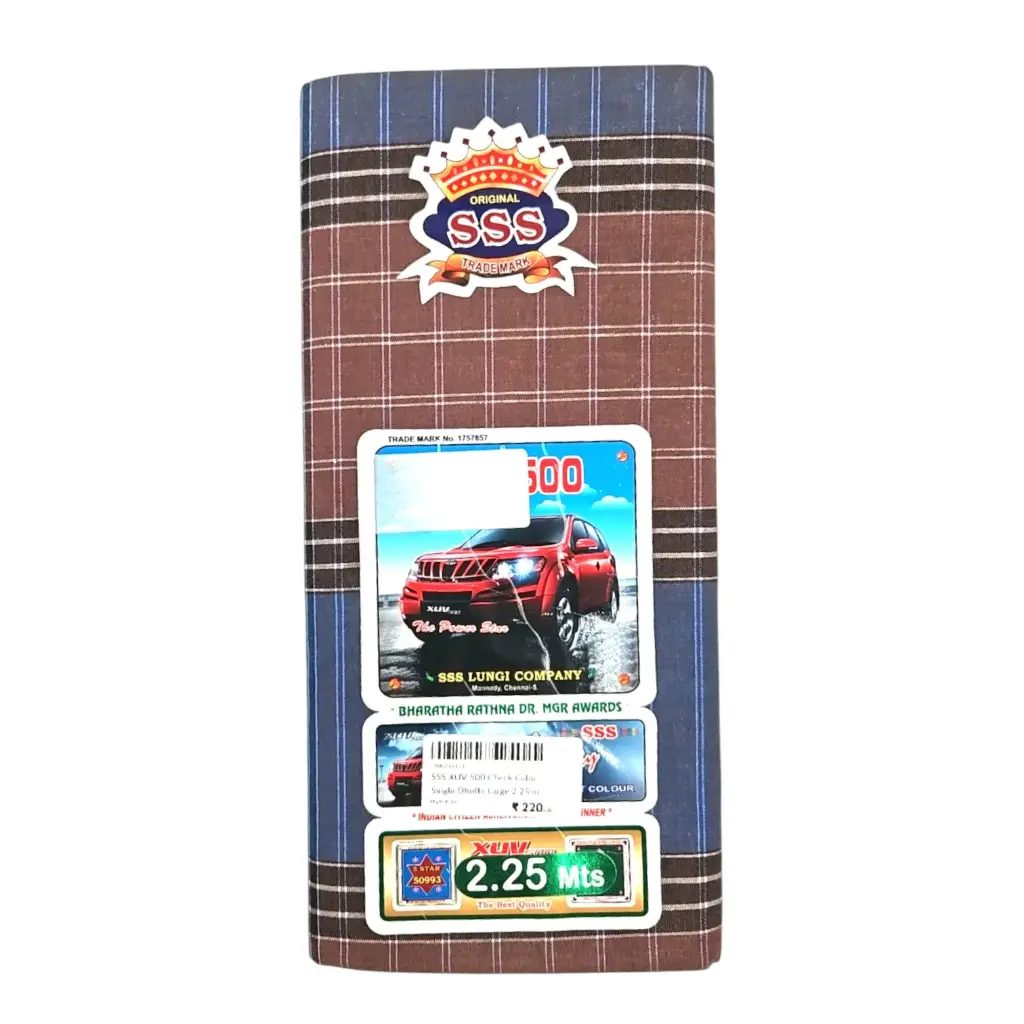 SSS XUV 500 Check Color Single Dhothi Large 2.25 m