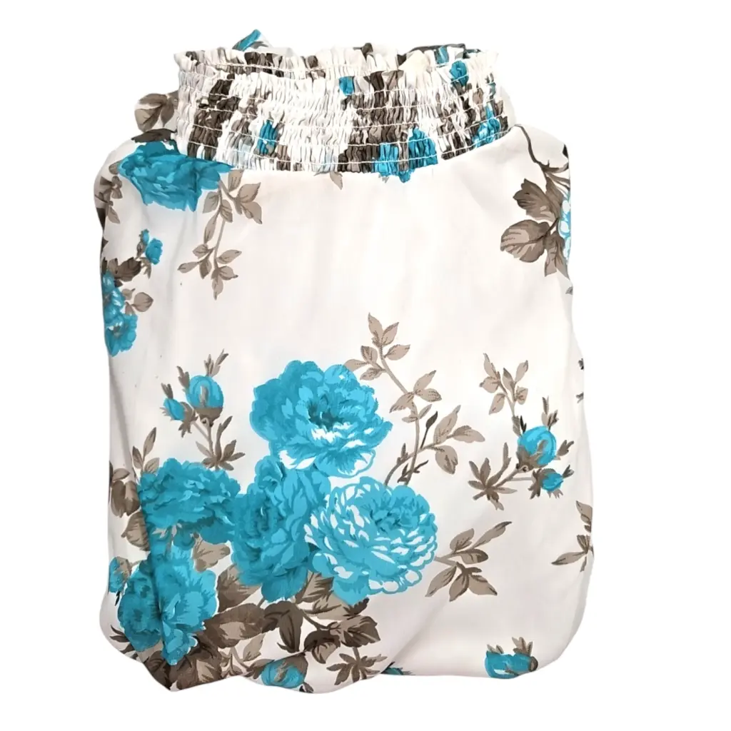 Floral Printed High Neck White Gown