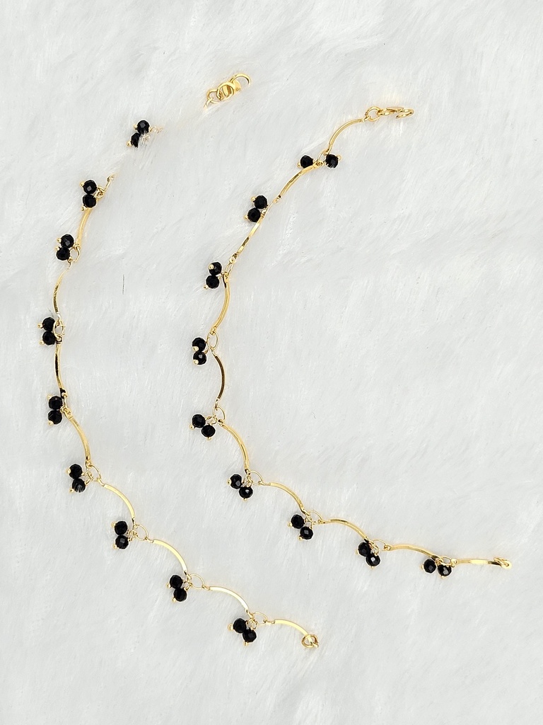 [IX2404851] Grace Golden Imitation Curved Paadasaram With Small Black Beads