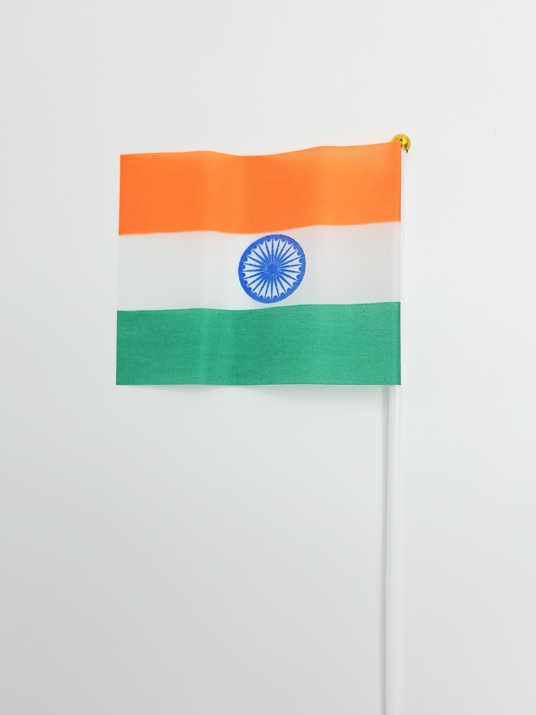 Indian Tricolor Fabric Flag 40 cm Long With Top Golden Beads
