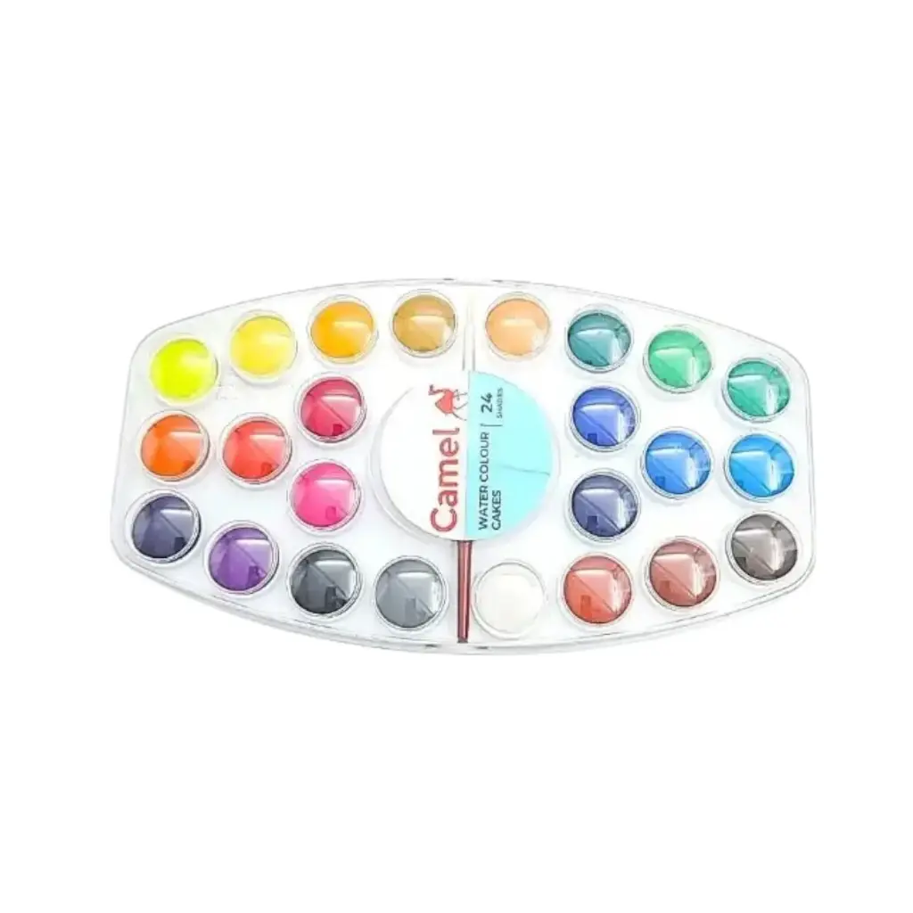 Camel Water Color Cakes With Brush & Individual Cap For 24 Shades 