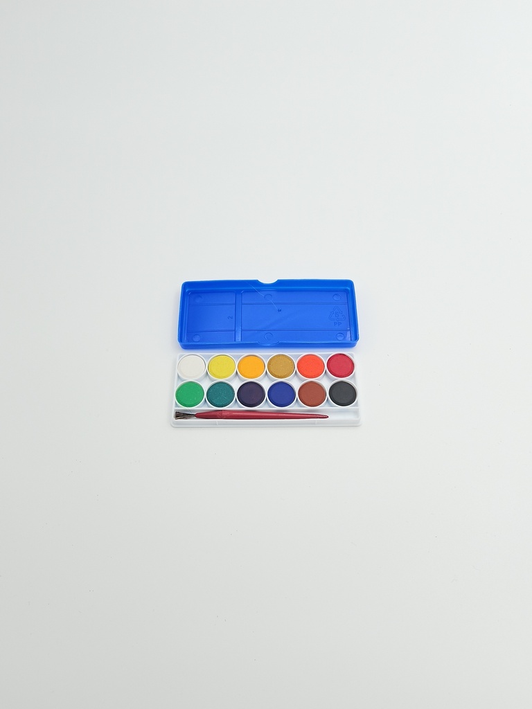 12 Shade Small Water Color Cakes With Brush In Blue Box