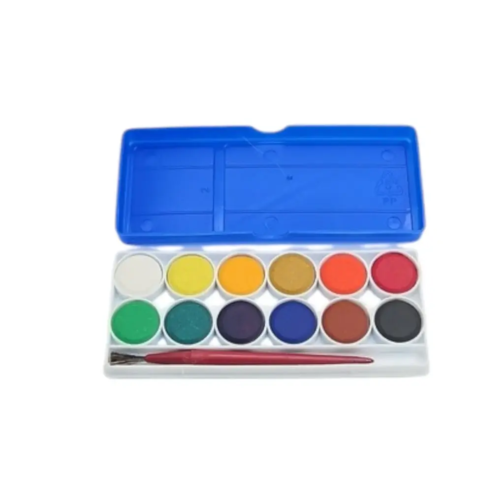 Camel 12 Shade Small Water Color Cakes With Brush In Blue Box