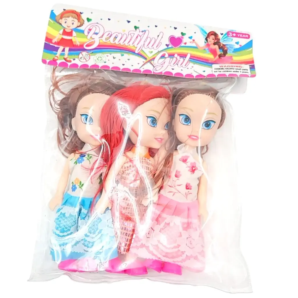 [IX2405065] Three Sister Barbie Dolls With Long Hair 1 Pcs