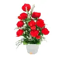 Flower Pot White With 15 Blooming Red Roses 33 cm