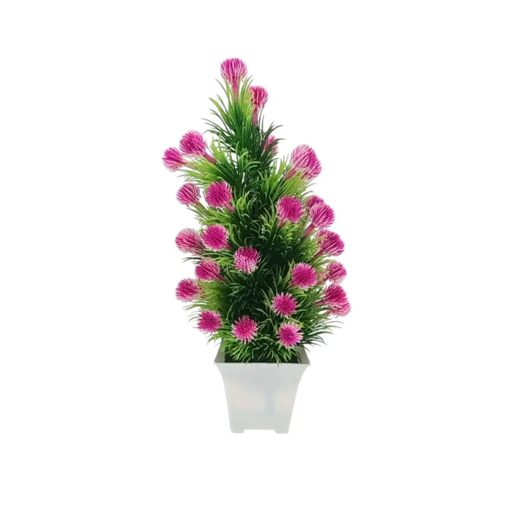 [IX2405101] Square Flower Pot White With Violet Spike Flowers 30 cm