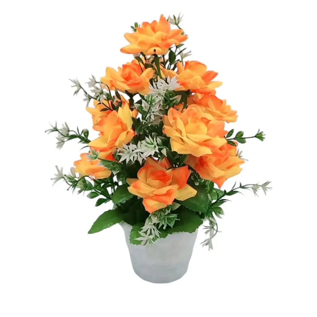 Round Flower Pot White With Open Roses And White Buds