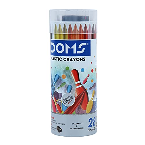 Doms 28 Shades Plastic Crayons With Free Eraser & Sharpener