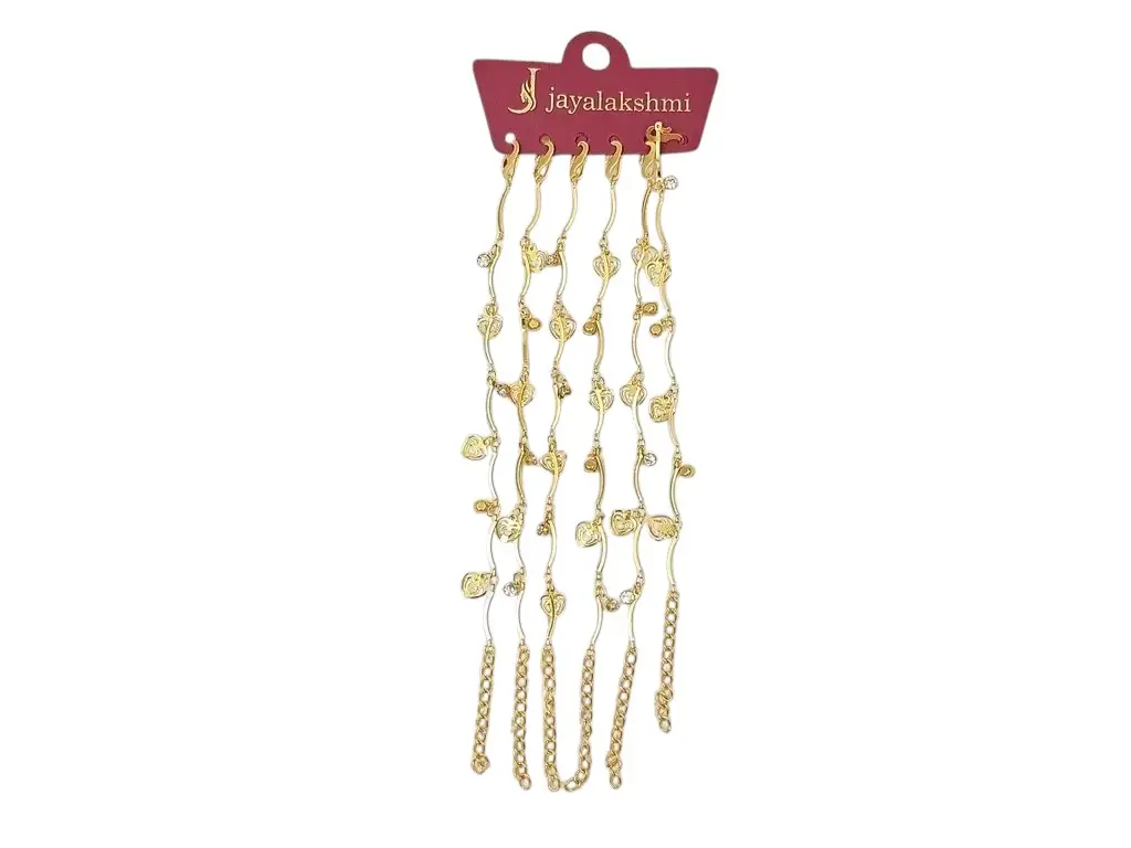 Hanging Hearts & Stone Curved Golden Bracelet 