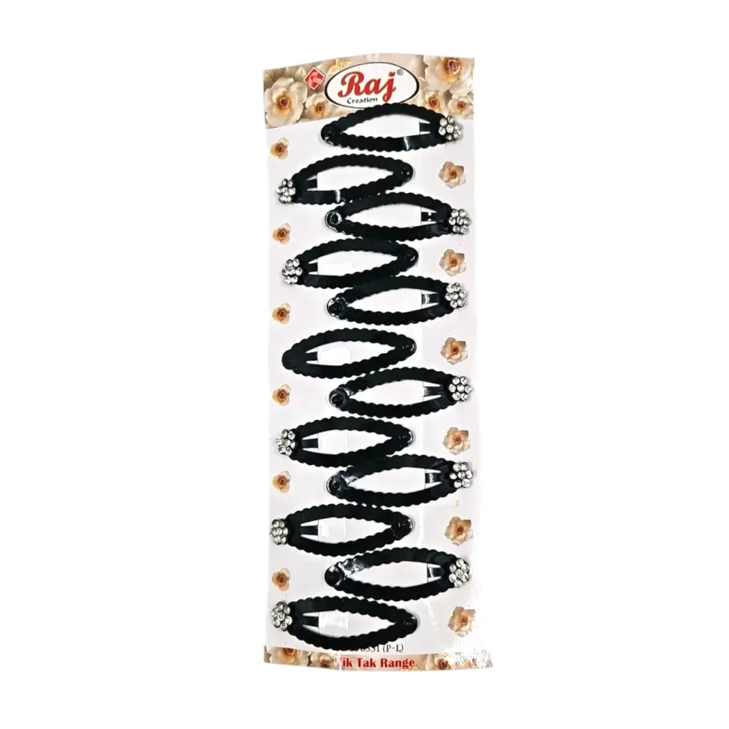 Hair Zig Zag Oval Tik Tik Frame Black With Stone Flower 