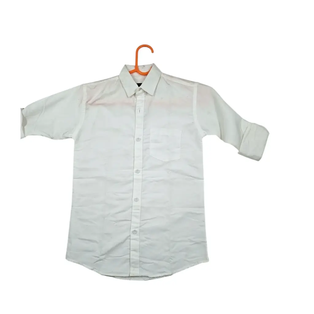 [IX2405769] Black Berry Plain White Full Sleeve Cotton Shirt  