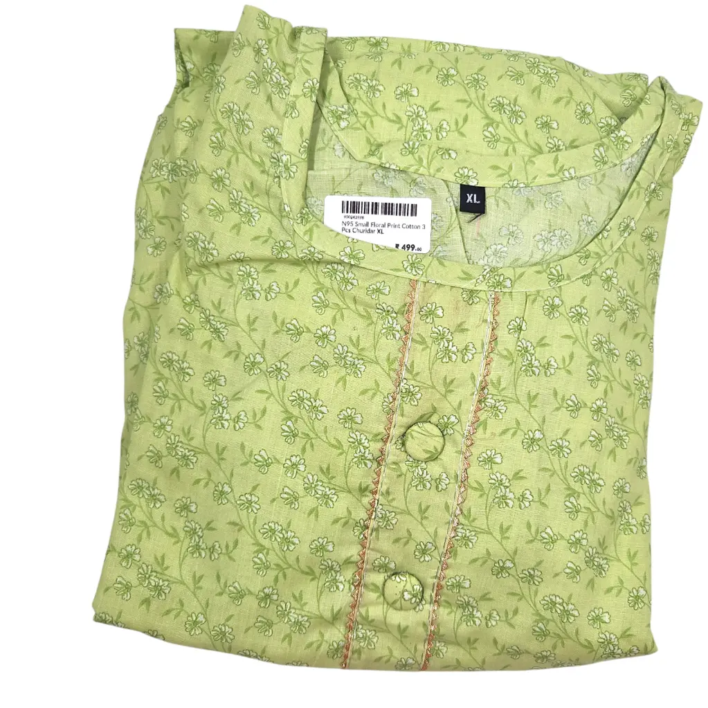 N95 Small Floral Print Cotton 3 Pcs Churidar XL