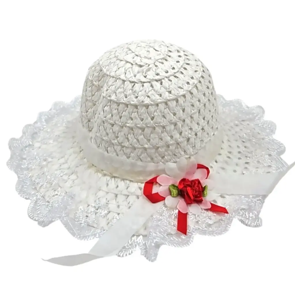 AR White Girls Fancy Hat With Lace & Flower