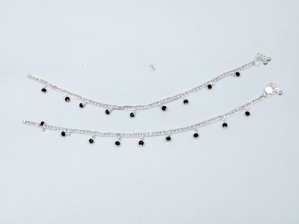 Silver Stone Paadasaram With Small Beads 9"