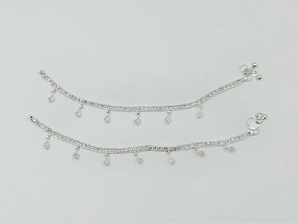 Silver Stone Paadasaram With Small Beads 7"