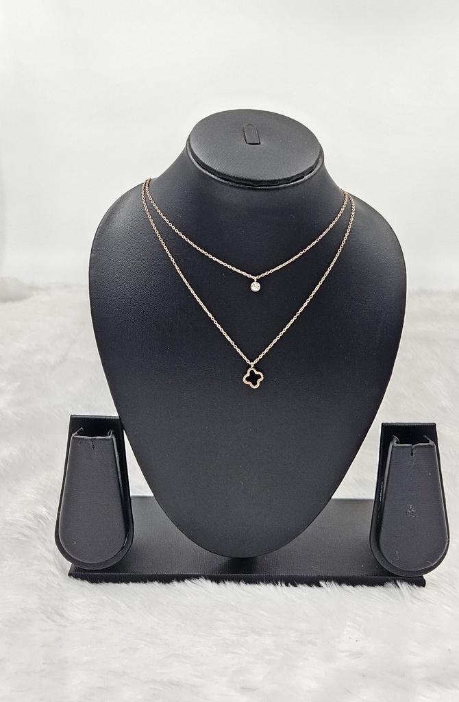 [IX2406436] Double Layer Rose Gold Chain With Stone Locket
