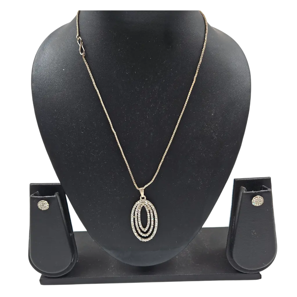 Layered Oval Stone Necklace With Earring 
