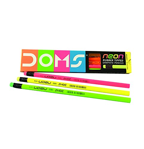 Doms Super Dark HB/2 Neon Eraser Tipped Graphite Pencils  