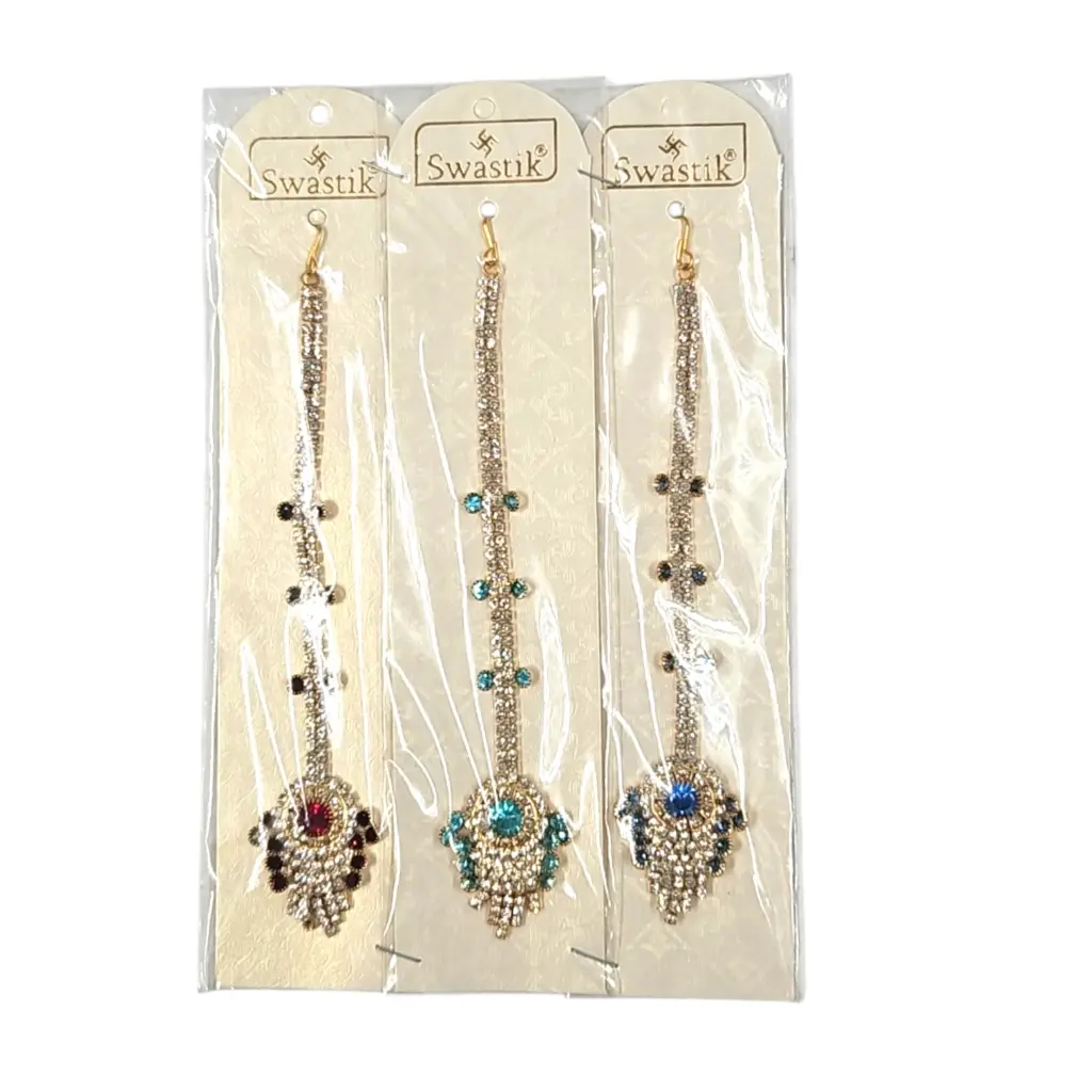 [IX2406586] Swastik Light Golden Hanging Chutty With Side Stones