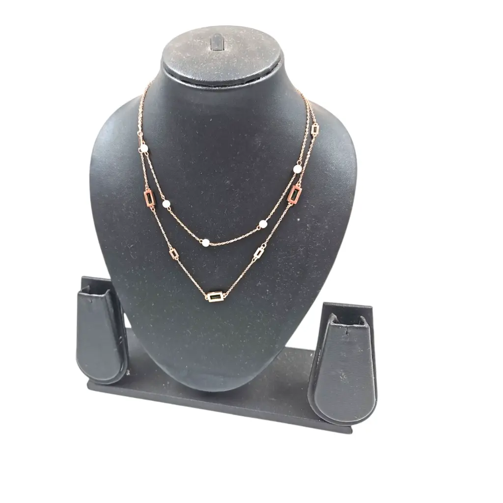 [IX2500207] SO Double Layer Green Rectangle Rose Gold Chain 