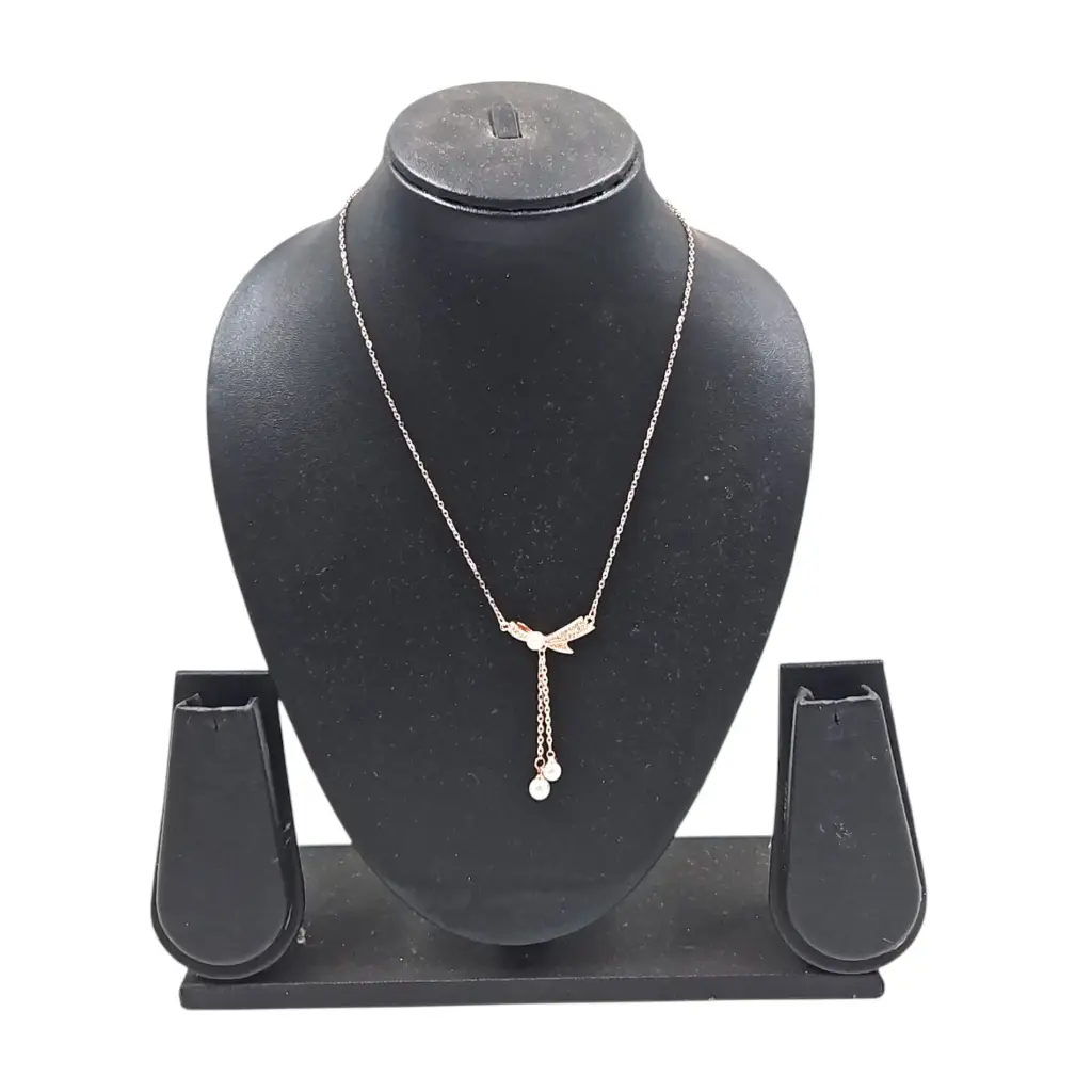 [IX2500215] SS Rose Gold Chain With White Stones Locket 