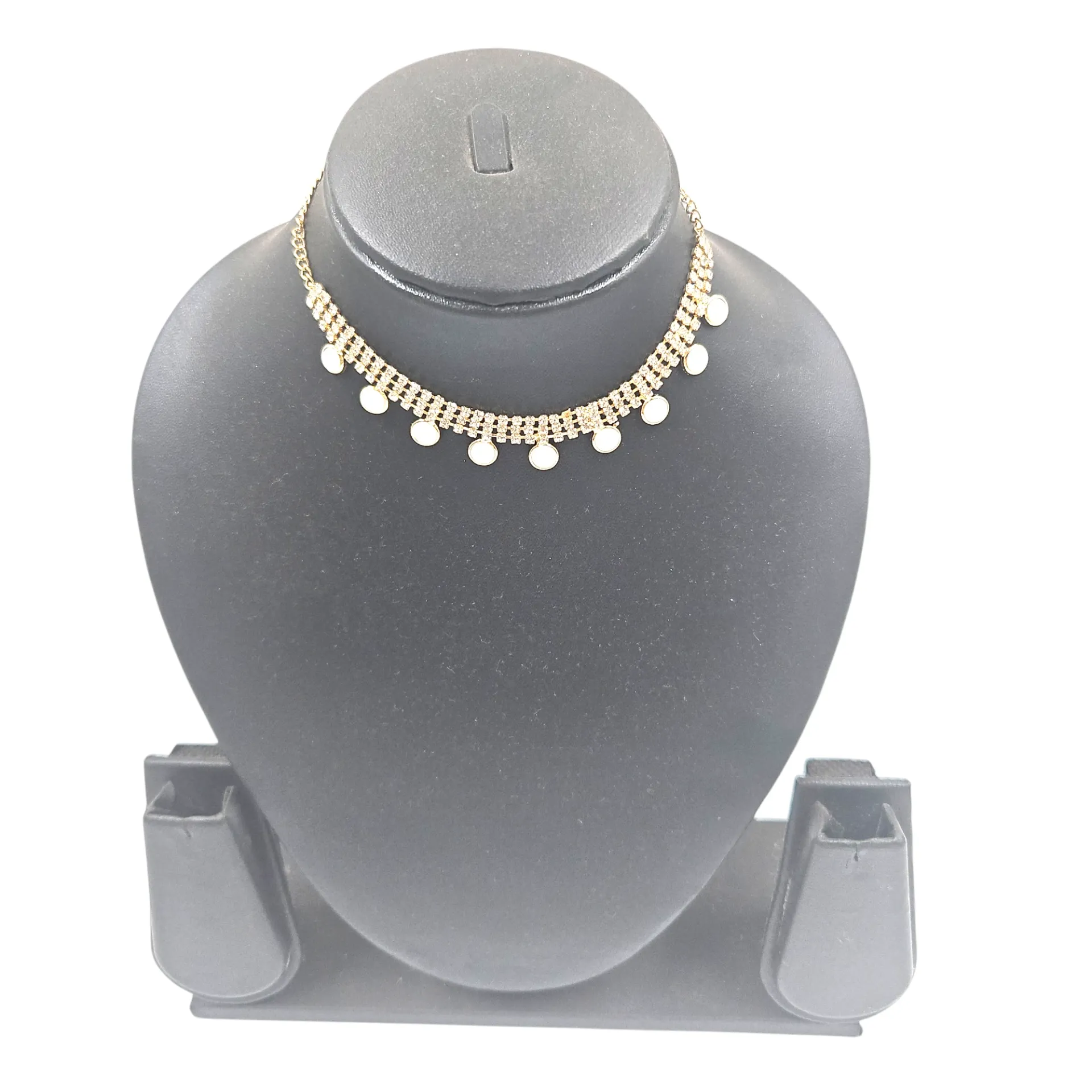 High Neck Stone Golden Necklace With White Stone