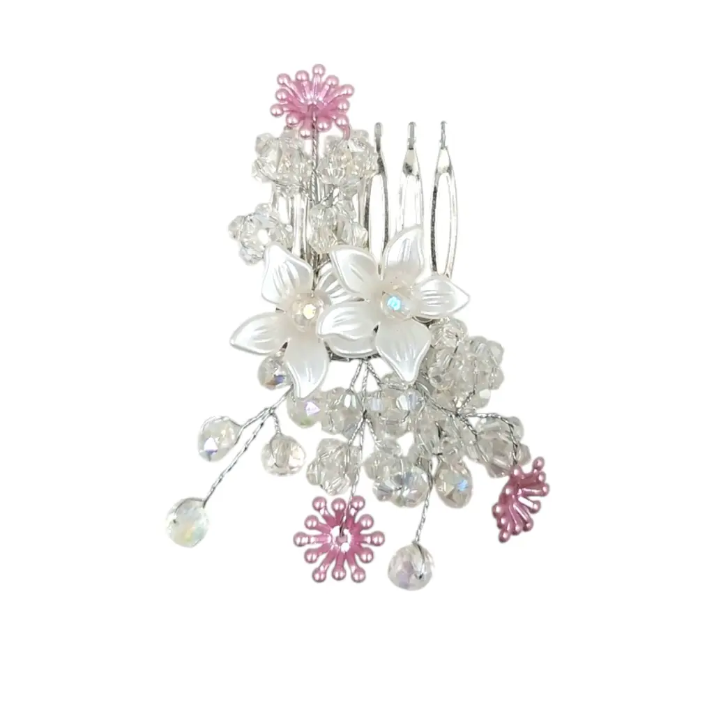 Simple Silver Flower Hair Broach Tiara Small 
