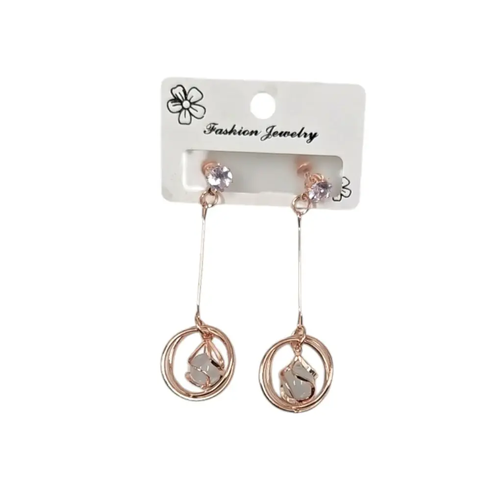 Hanging White Stone In Ring Ball Earring 