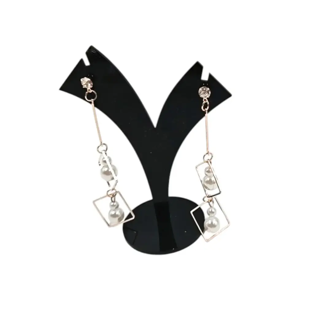 [IX2500277] White Beads Hanging Metal Earring