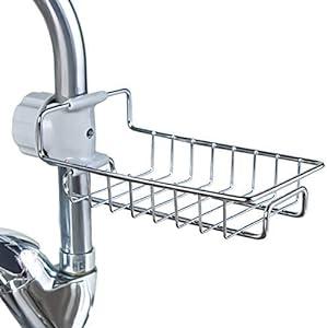 Sponge Drain Rack Adjustable Sink Faucet  Stainless Steel, Clip Hanging For Kitchen Towel