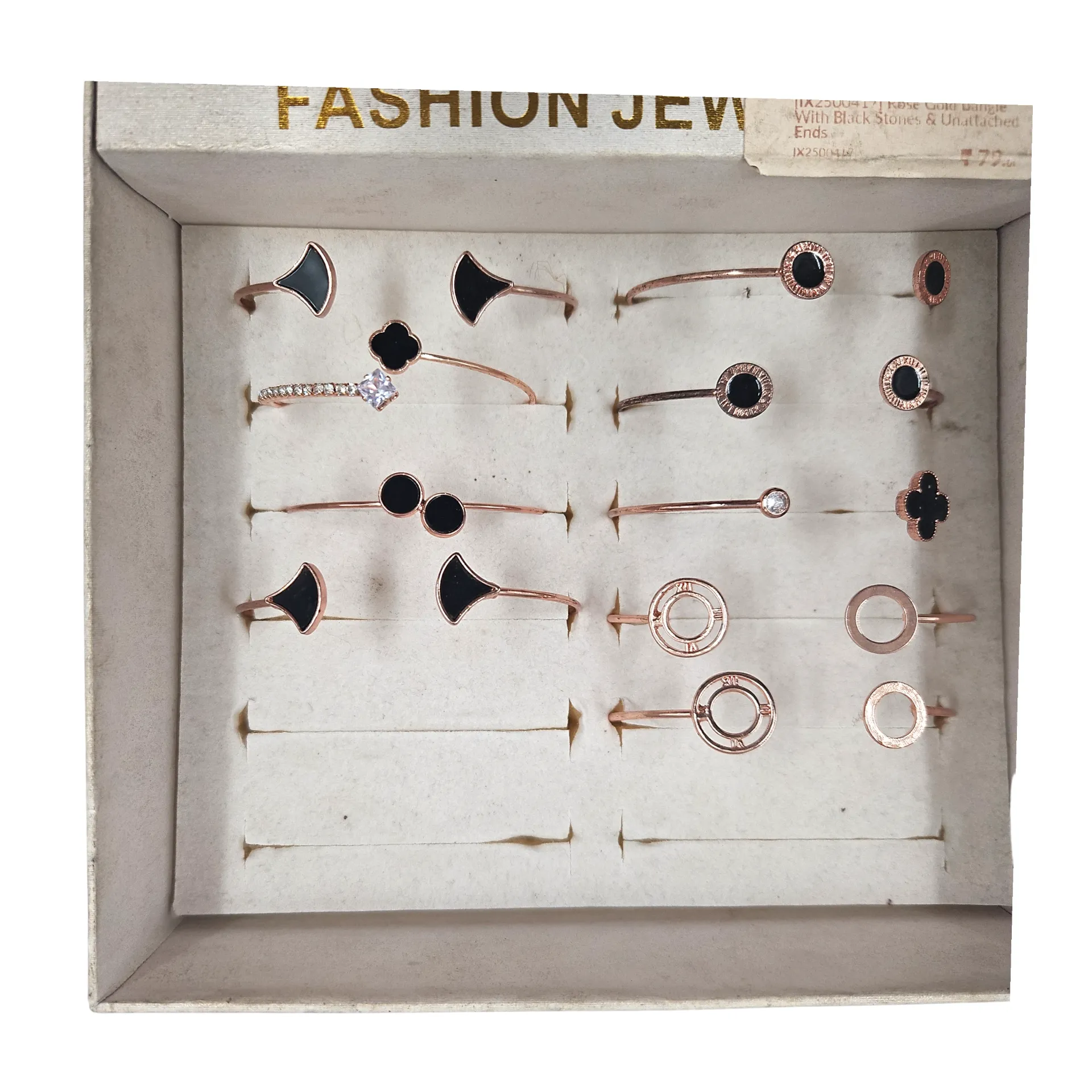 [IX2500415] Rose Gold Bangle With Black Stones & Unattached Ends  