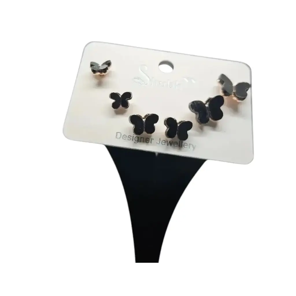 [IX2500431] Butterfly Earring Set 3 Pair (Black)