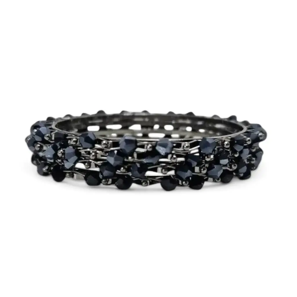 Mat Silver Bangles With Grey Stone 