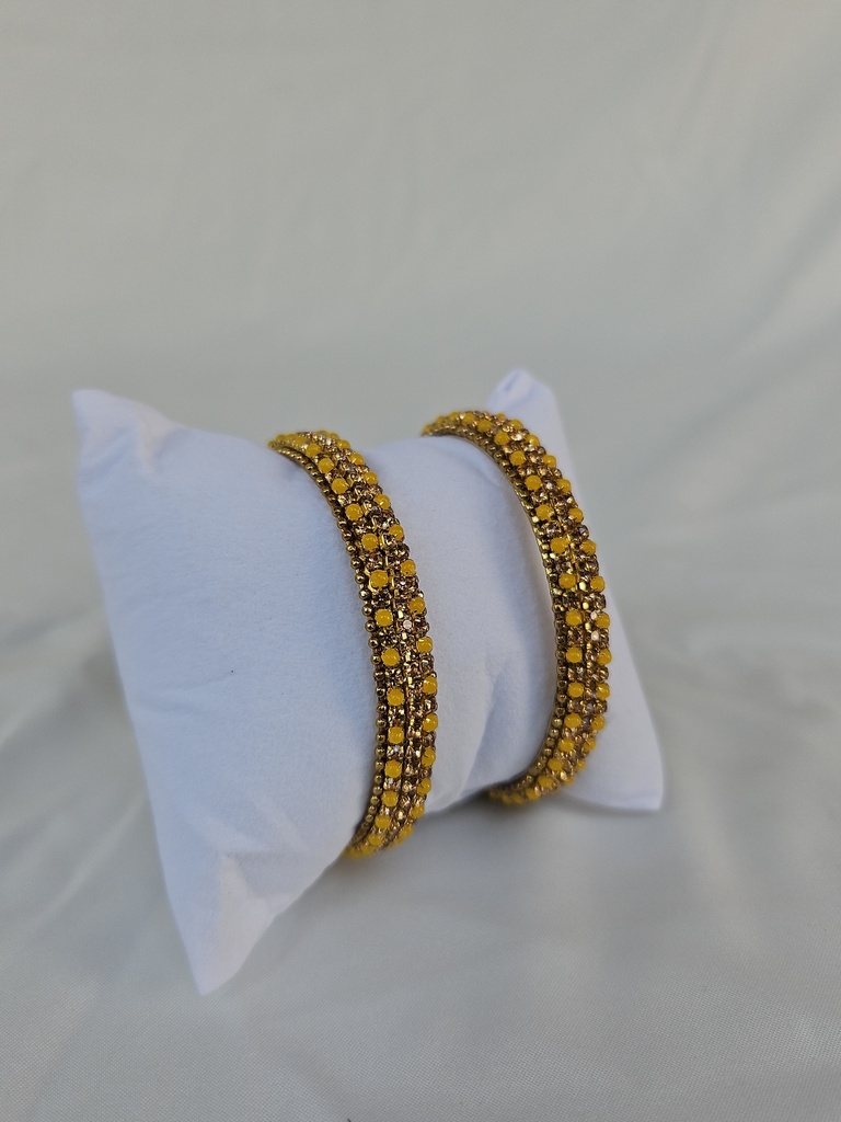 [IX2500491] Golden Stone Bangle With Colored Small Beads Pack Of 2