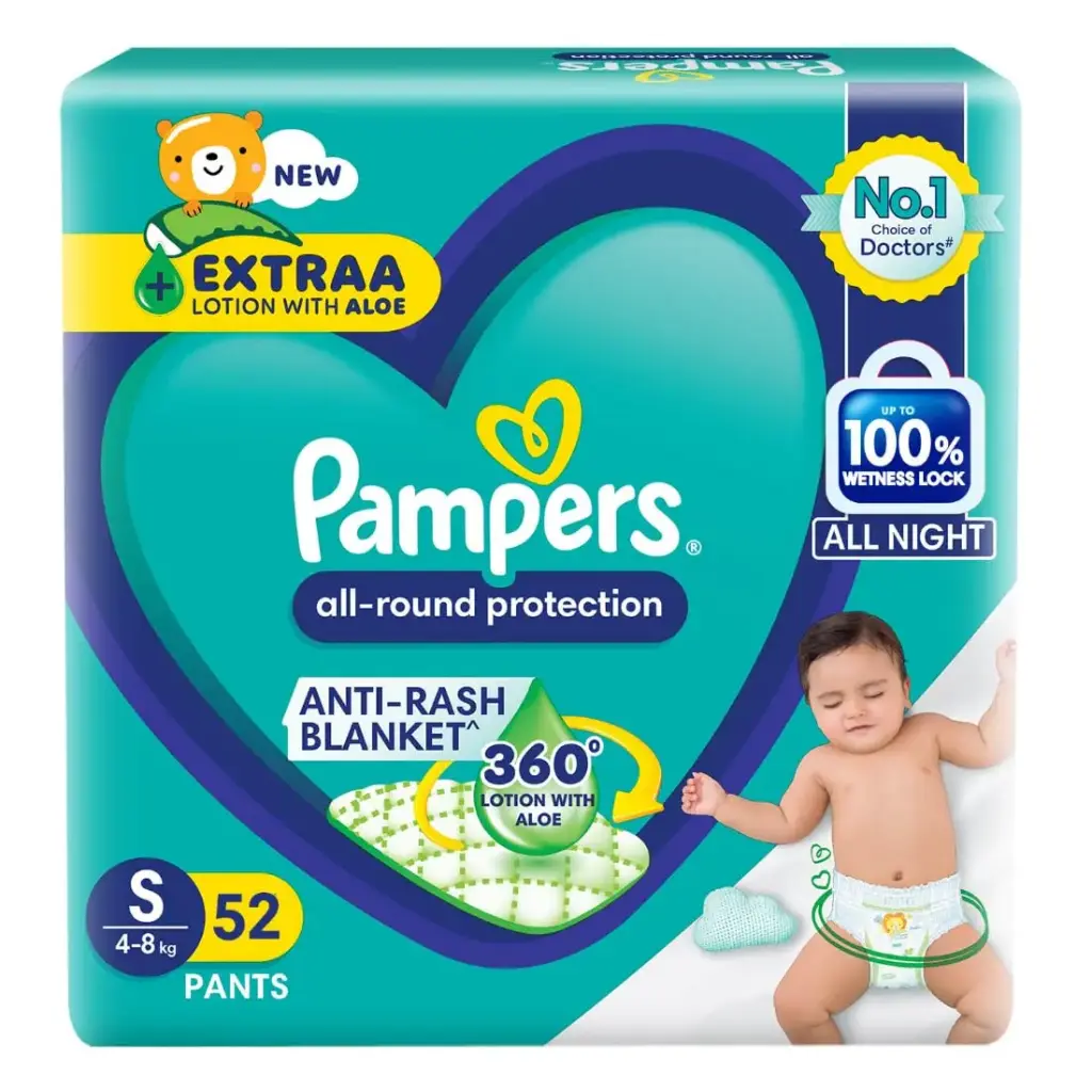 Pampers All Round Night Protection Diaper Pack Of 52 + 4  Small MRP 699