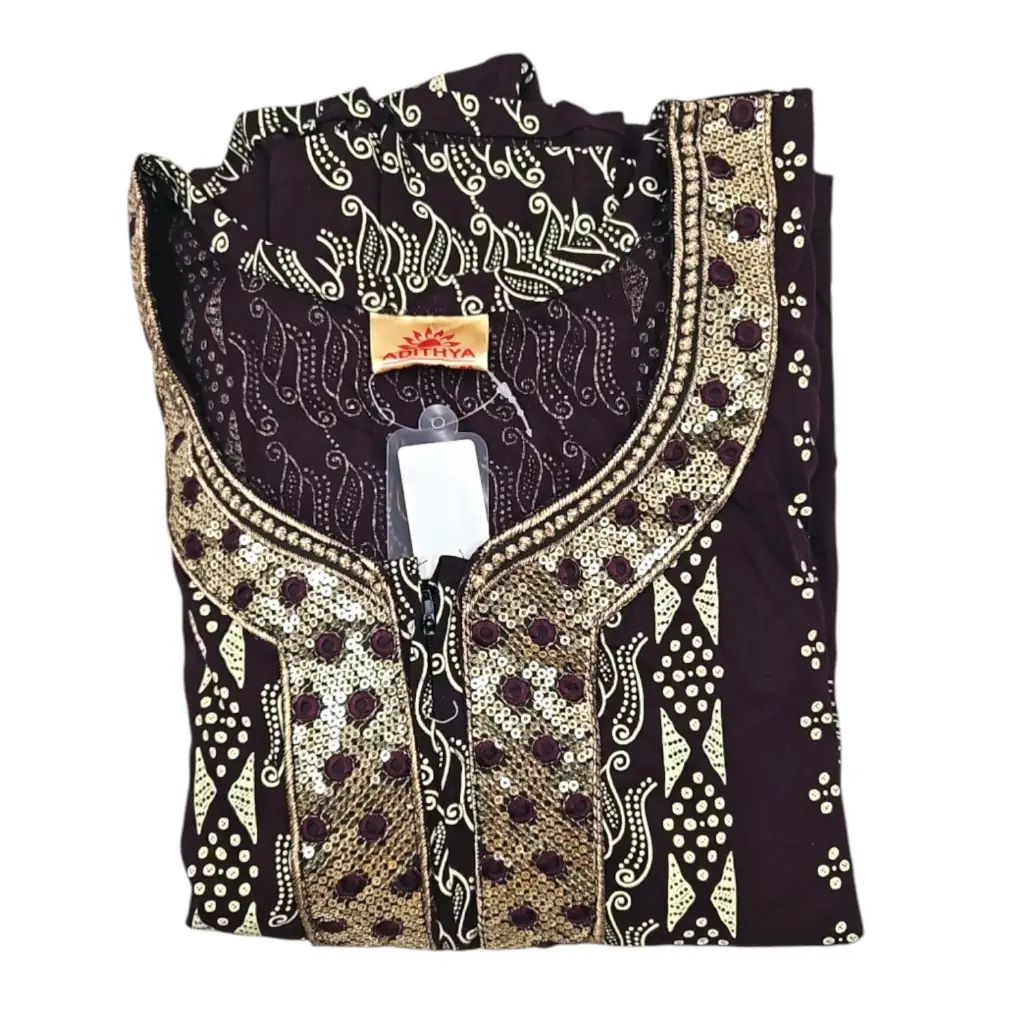 [IX2501040] Adithya Rajwadi Sequence Embroidery  Cotton Print Maxi 56 