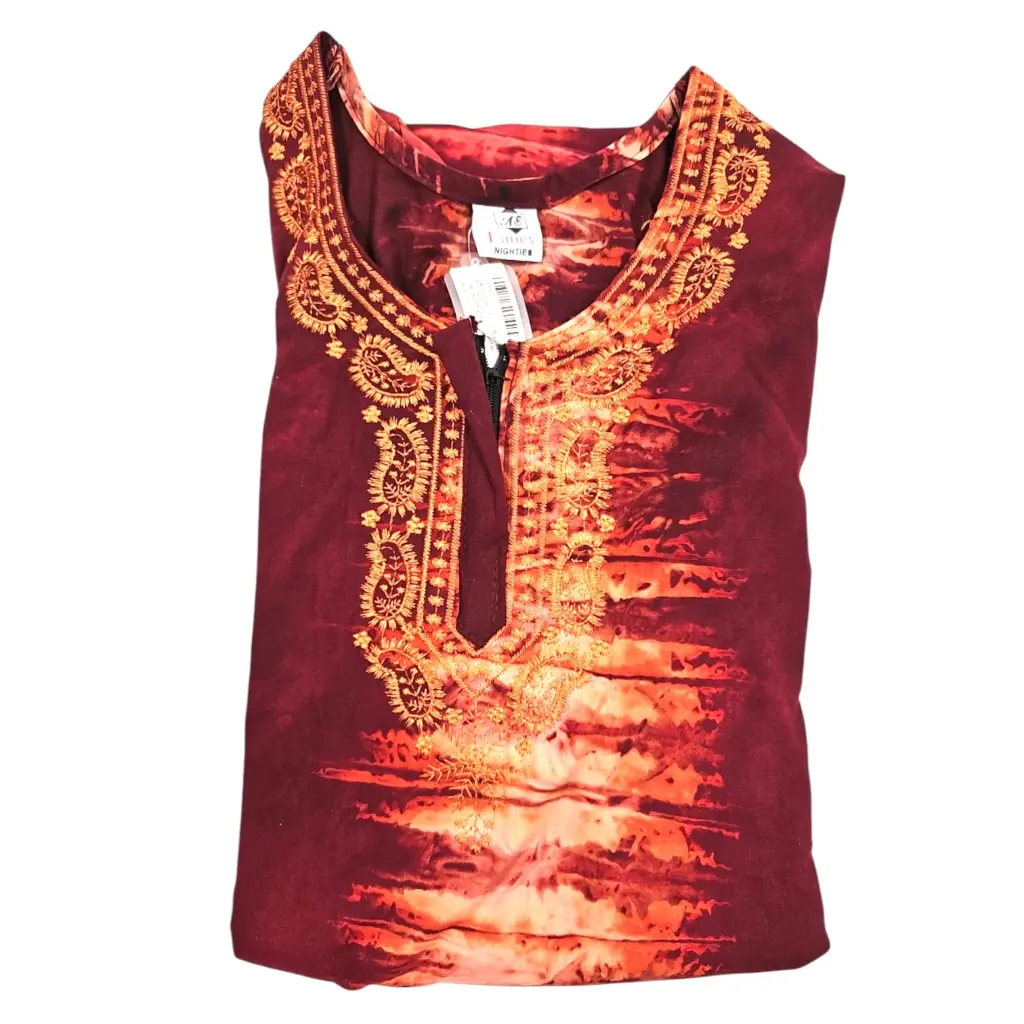 [IX2501046] Fancy Nighties Thread Embroidery Double Colored Maxi 56