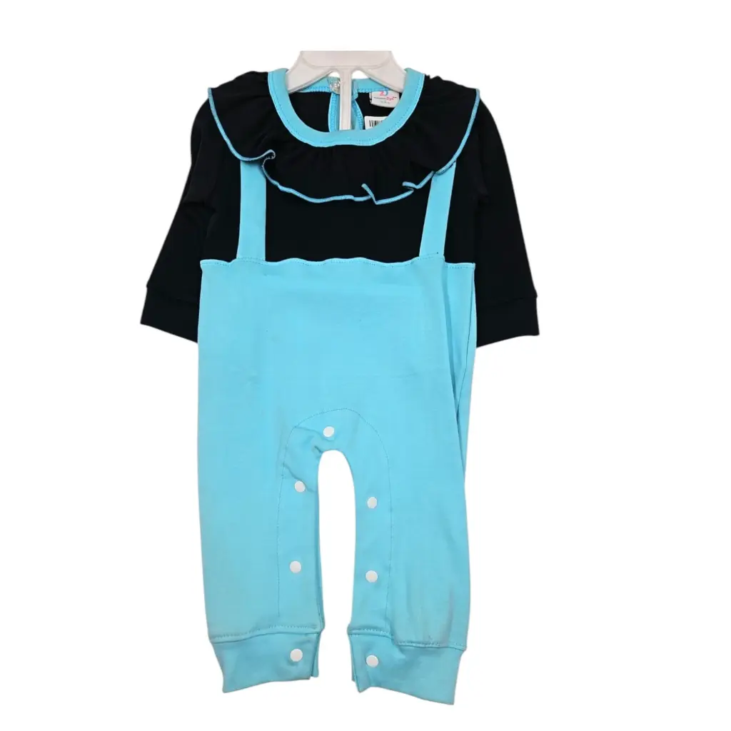 Seven Dye New Born Blue Attached Dress With Buttons Set Girls